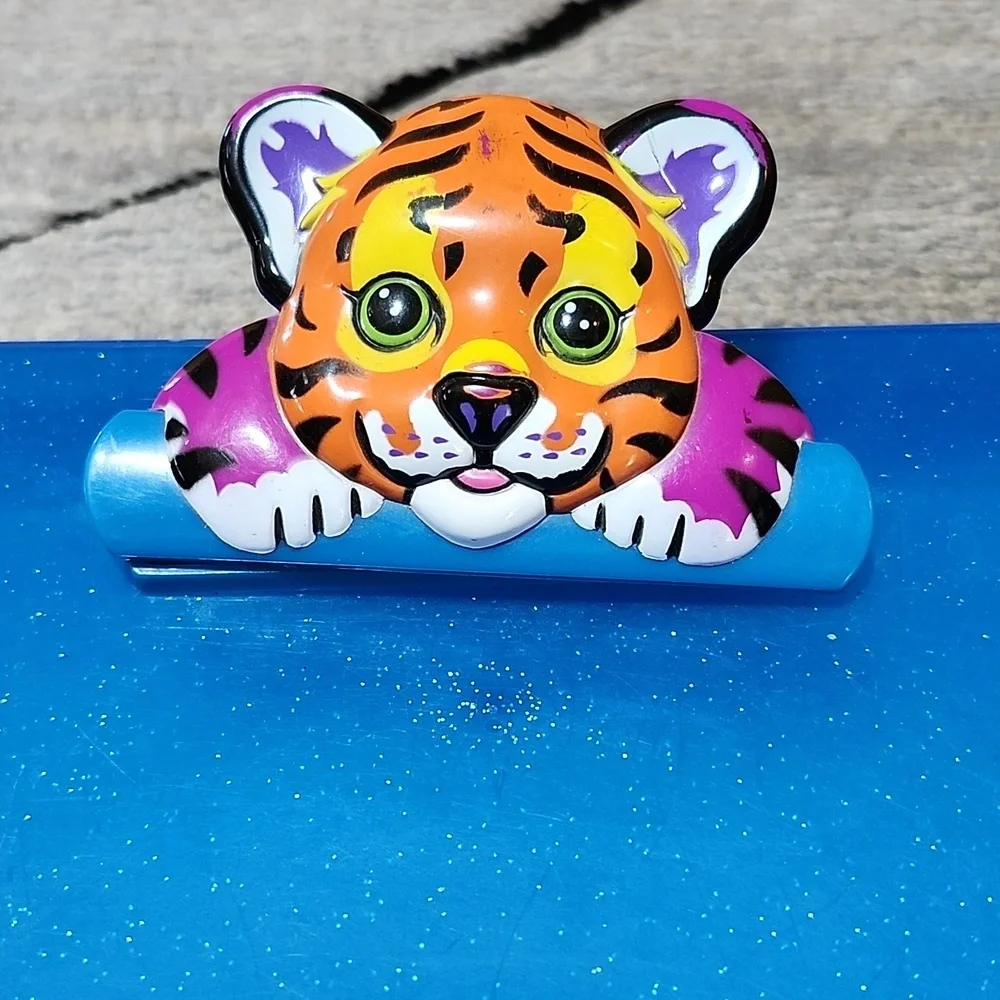 VINTAGE LISA FRANK BLUE SILVER SHIMMER SHINE ENCLOSED TIGER CLIP-BOARD P…
